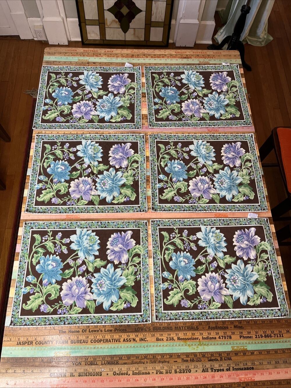 April Cornell • Danica LOT 6 Pc Dahlia Turquoise Brown Floral Placemats Danish